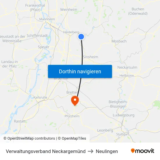 Verwaltungsverband Neckargemünd to Neulingen map
