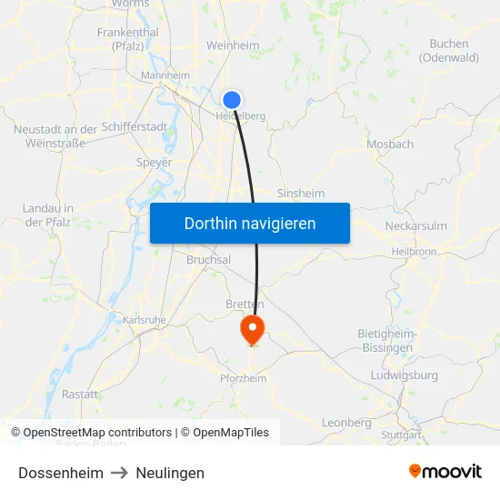 Dossenheim to Neulingen map