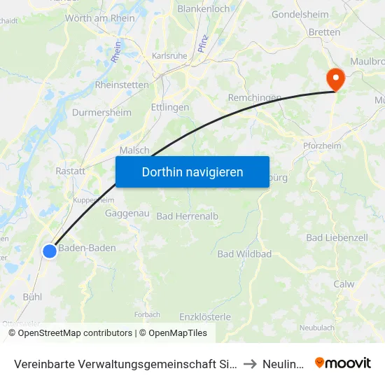 Vereinbarte Verwaltungsgemeinschaft Sinzheim to Neulingen map
