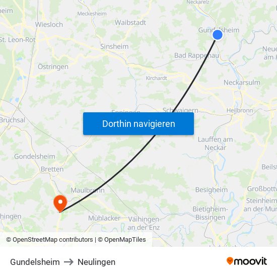 Gundelsheim to Neulingen map