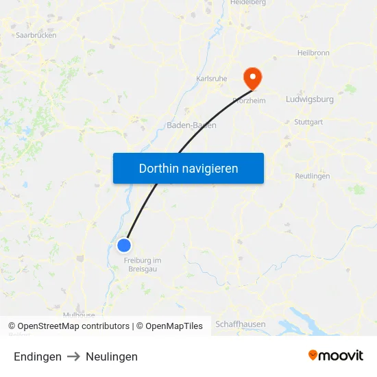 Endingen to Neulingen map