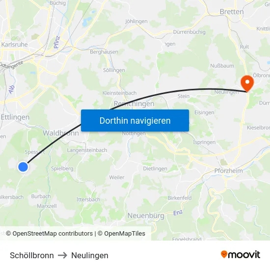 Schöllbronn to Neulingen map