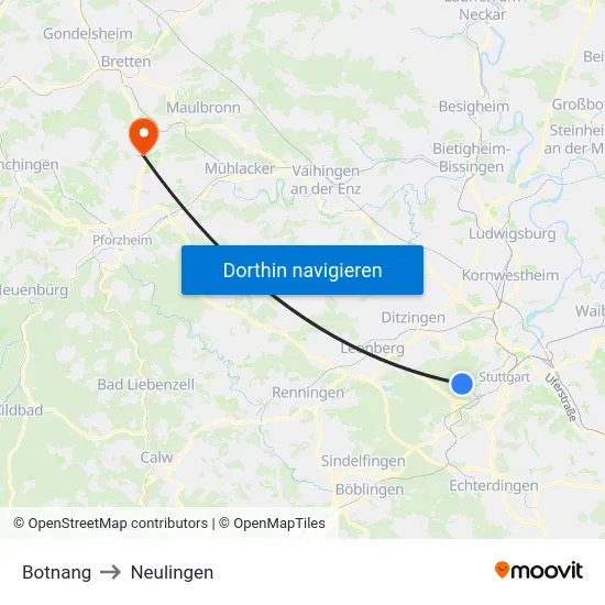 Botnang to Neulingen map