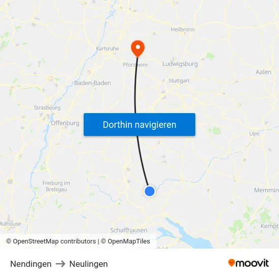 Nendingen to Neulingen map