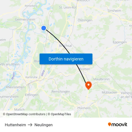 Huttenheim to Neulingen map