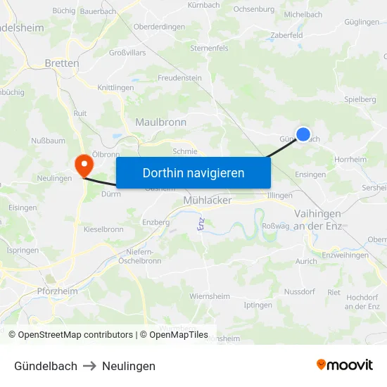 Gündelbach to Neulingen map