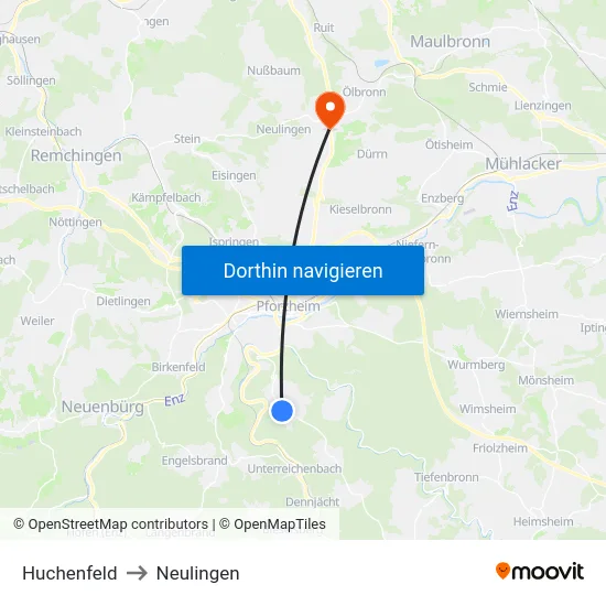 Huchenfeld to Neulingen map