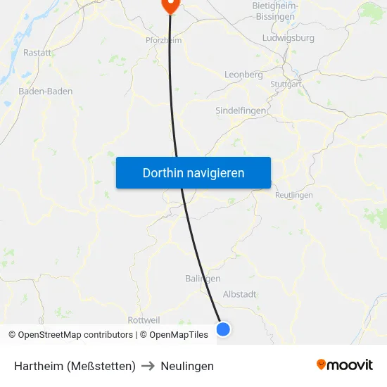 Hartheim (Meßstetten) to Neulingen map