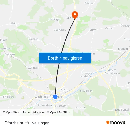Pforzheim to Neulingen map