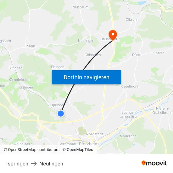 Ispringen to Neulingen map