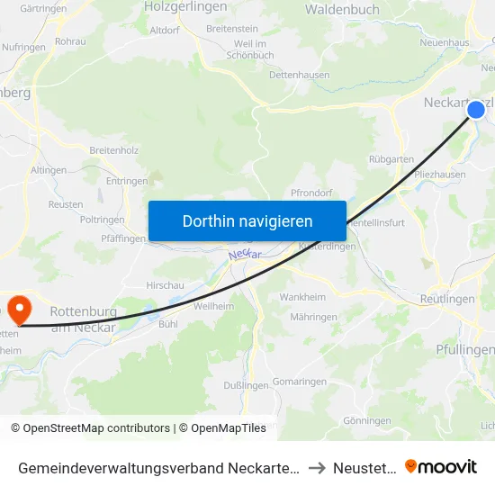 Gemeindeverwaltungsverband Neckartenzlingen to Neustetten map