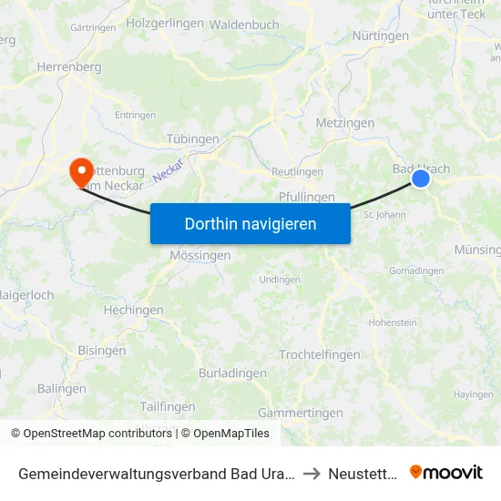 Gemeindeverwaltungsverband Bad Urach to Neustetten map