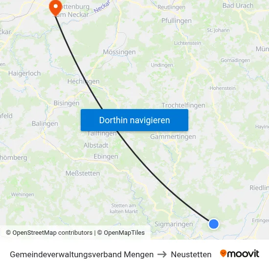 Gemeindeverwaltungsverband Mengen to Neustetten map