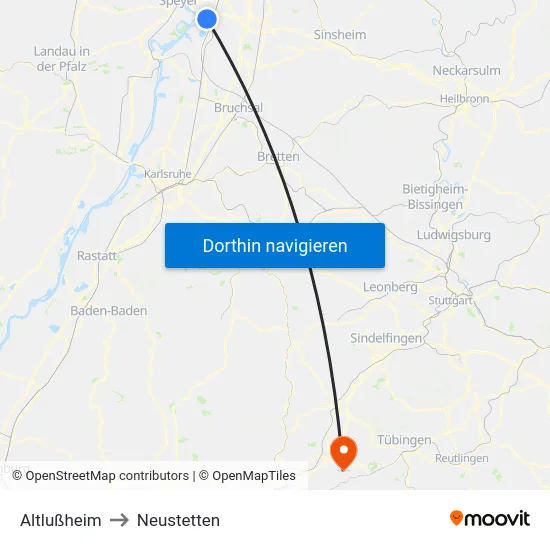 Altlußheim to Neustetten map