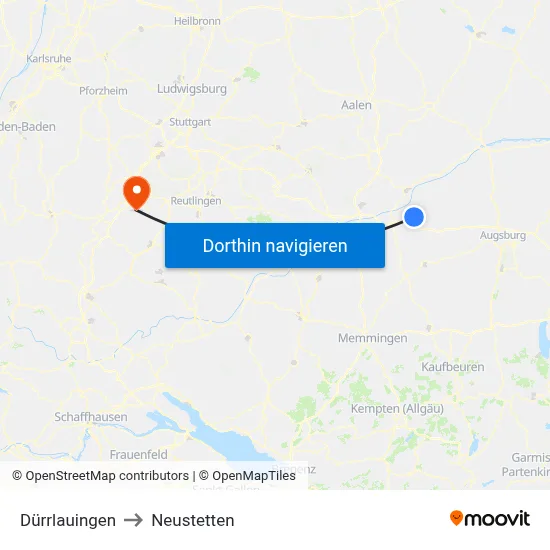 Dürrlauingen to Neustetten map