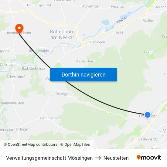 Verwaltungsgemeinschaft Mössingen to Neustetten map
