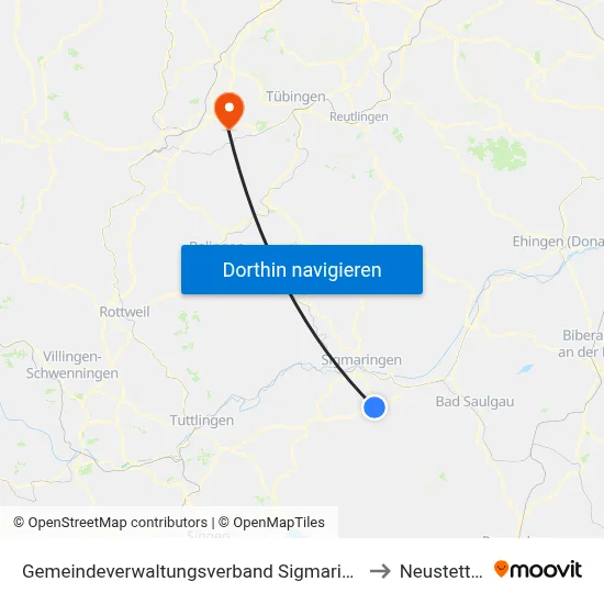 Gemeindeverwaltungsverband Sigmaringen to Neustetten map