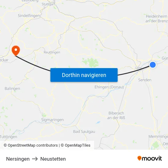 Nersingen to Neustetten map