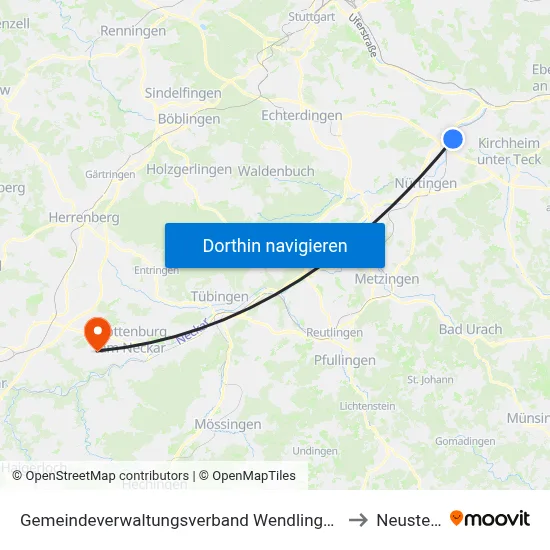 Gemeindeverwaltungsverband Wendlingen am Neckar to Neustetten map