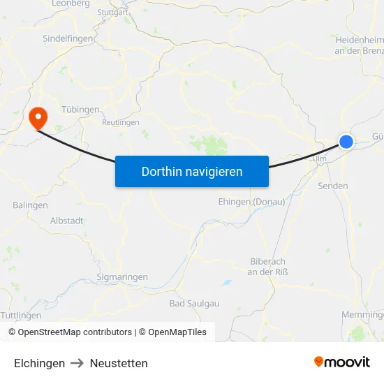 Elchingen to Neustetten map