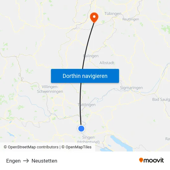 Engen to Neustetten map