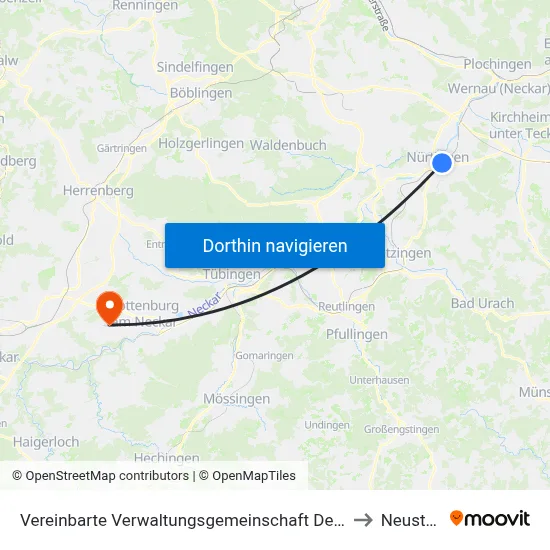 Vereinbarte Verwaltungsgemeinschaft Der Stadt Nürtingen to Neustetten map