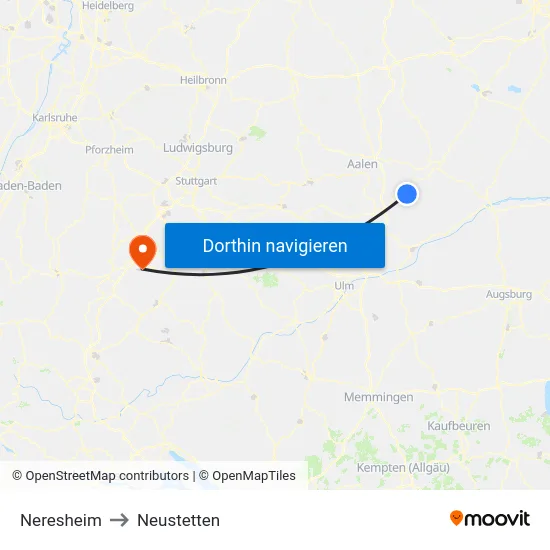 Neresheim to Neustetten map