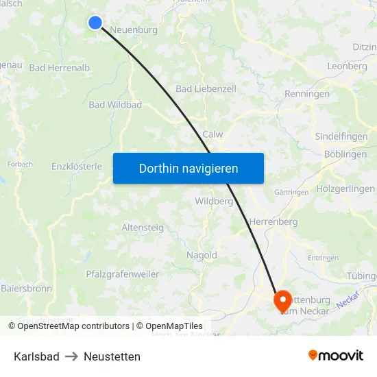 Karlsbad to Neustetten map