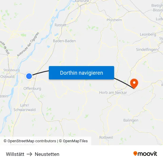 Willstätt to Neustetten map