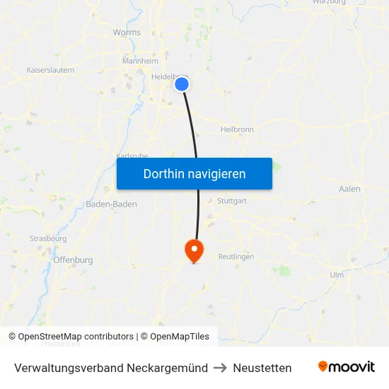 Verwaltungsverband Neckargemünd to Neustetten map