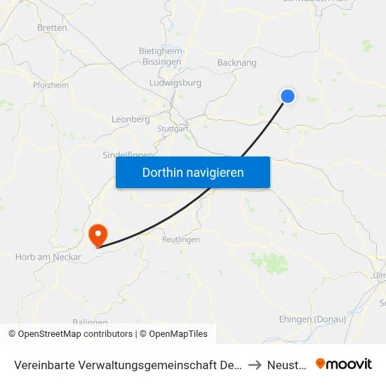 Vereinbarte Verwaltungsgemeinschaft Der Stadt Welzheim to Neustetten map