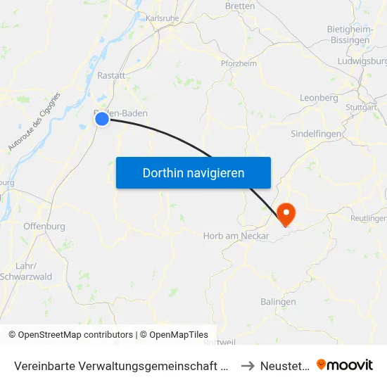 Vereinbarte Verwaltungsgemeinschaft Sinzheim to Neustetten map