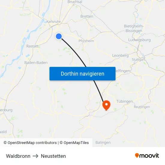 Waldbronn to Neustetten map