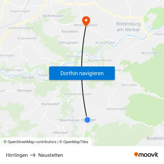 Hirrlingen to Neustetten map