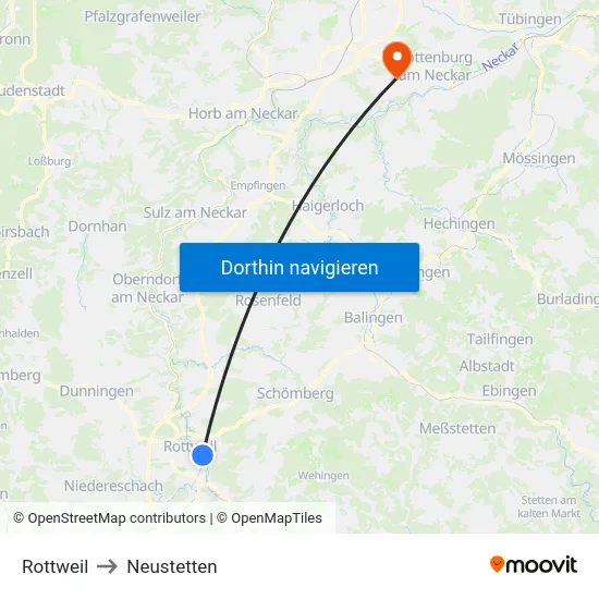 Rottweil to Neustetten map