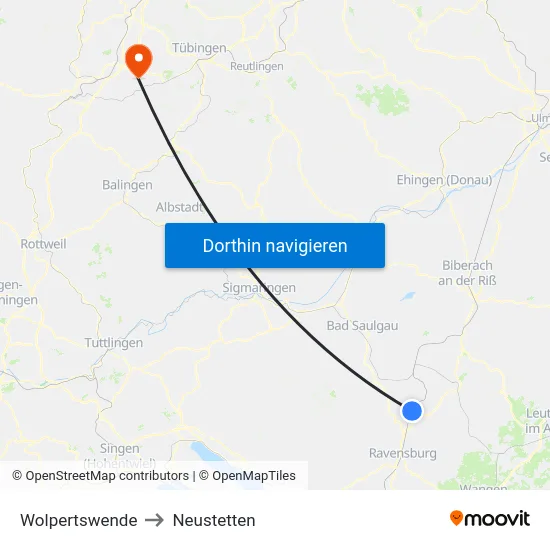 Wolpertswende to Neustetten map