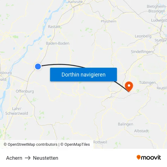 Achern to Neustetten map