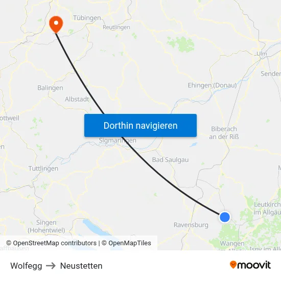 Wolfegg to Neustetten map