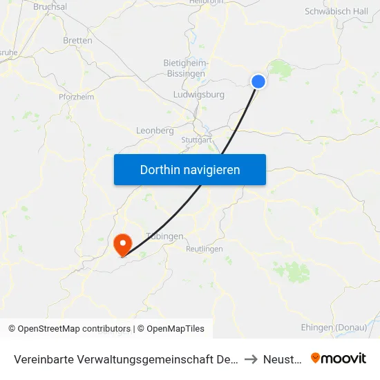 Vereinbarte Verwaltungsgemeinschaft Der Stadt Backnang to Neustetten map