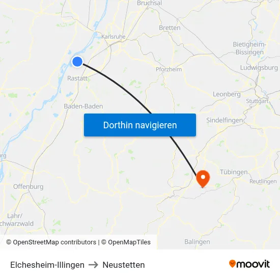 Elchesheim-Illingen to Neustetten map