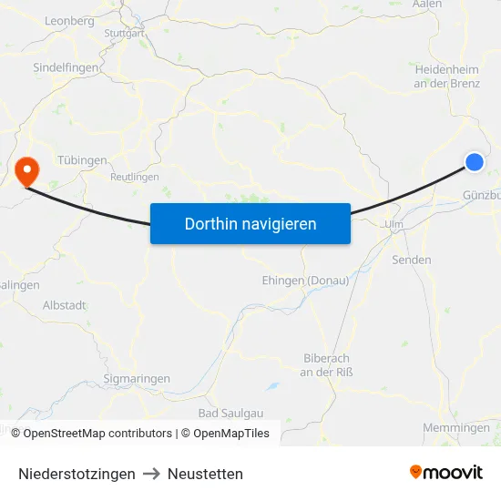 Niederstotzingen to Neustetten map