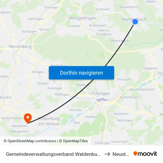 Gemeindeverwaltungsverband Waldenbuch/Steinenbronn to Neustetten map