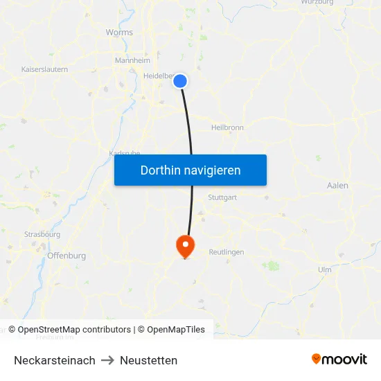 Neckarsteinach to Neustetten map