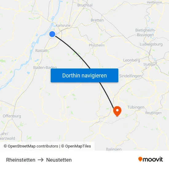 Rheinstetten to Neustetten map