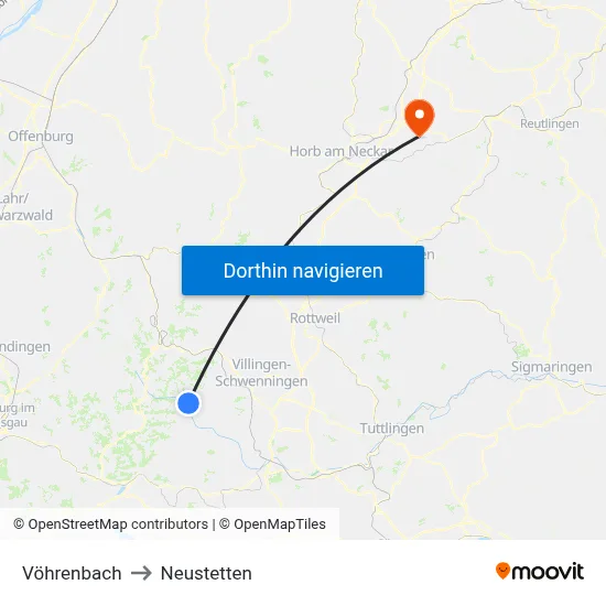 Vöhrenbach to Neustetten map