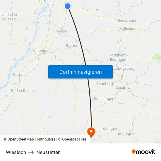 Wiesloch to Neustetten map