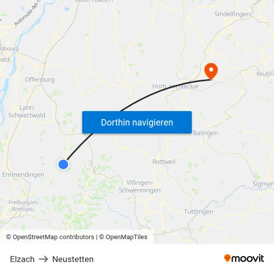 Elzach to Neustetten map
