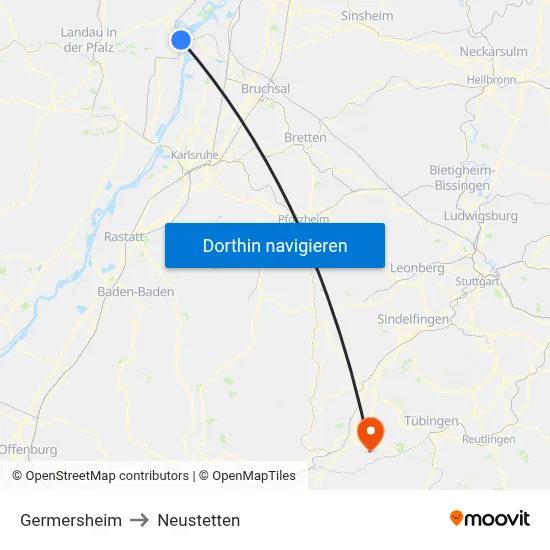 Germersheim to Neustetten map