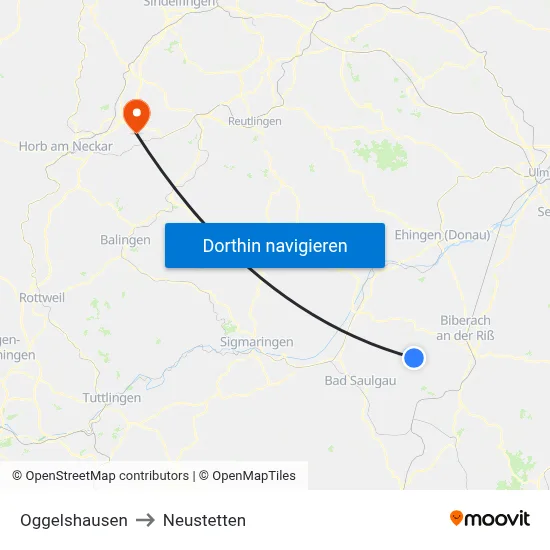 Oggelshausen to Neustetten map