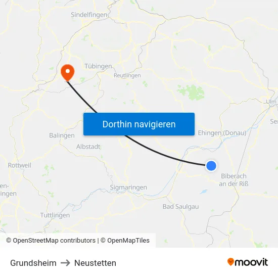 Grundsheim to Neustetten map